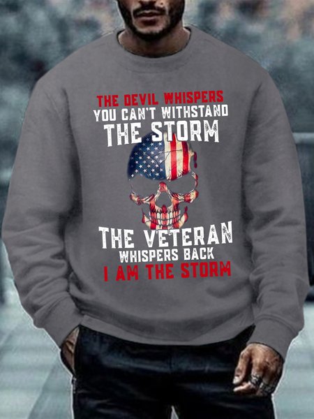 

Men Skull American Flag Veteran The Devil Whispers You Can’T Withstand The Storm The Veteran Whispers Back I Am The Storm Sweatshirt, Gray, Hoodies&Sweatshirts