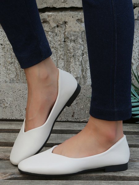 Plain Simple Texture Flat Shoes, Beige, Flats