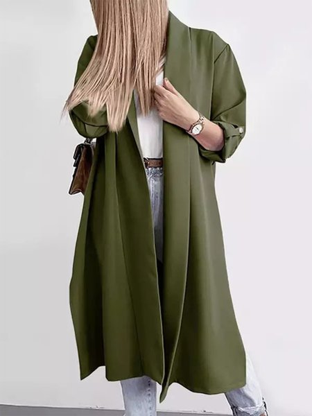 

Casual Plain Wrap Trench Coat, Army green, Trench Coats