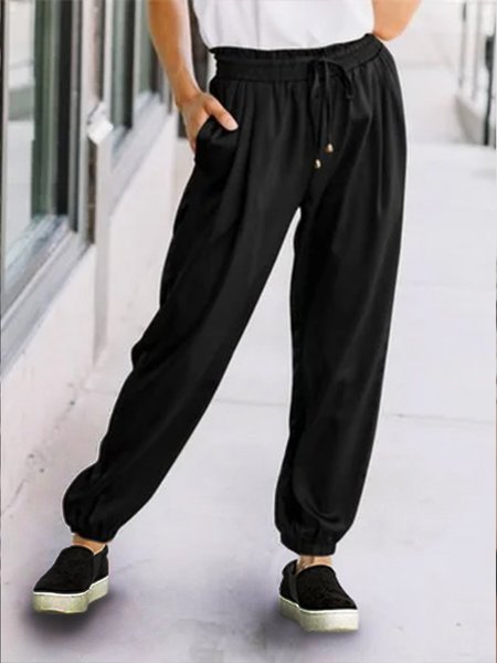 

Plain Loose Casual Pants, Black, Pants