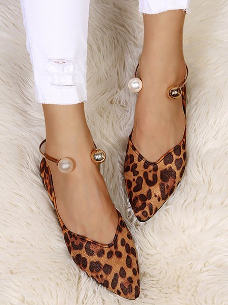 

Pearl Metal Ring Anti-Suede Flats, Leopard, Flats