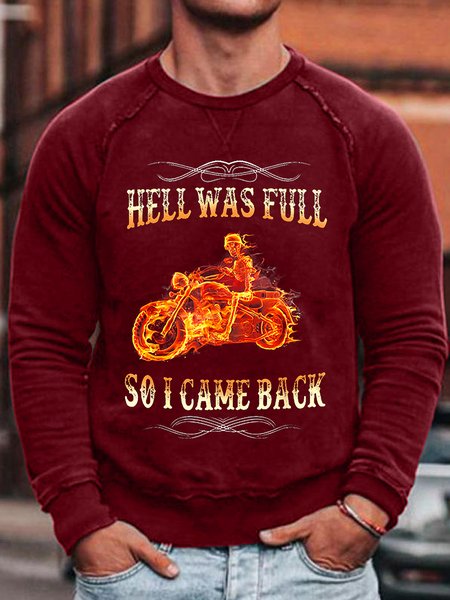 

Men's Hell Was Full So I Came Back Loose Crew Neck Sweatshirt, Red, Hoodies&Sweatshirts