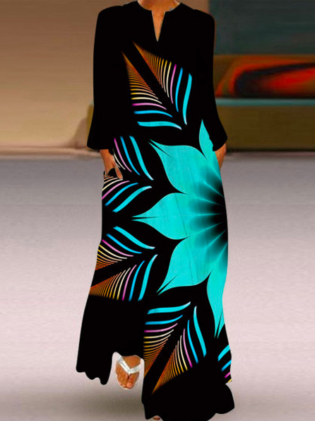 

Geometric V Neck Casual Dress, Black, Dresses