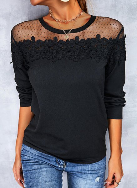 

Simple Plain Lace Stitching Loose Sweater, Black, Sweatshirts & Hoodies