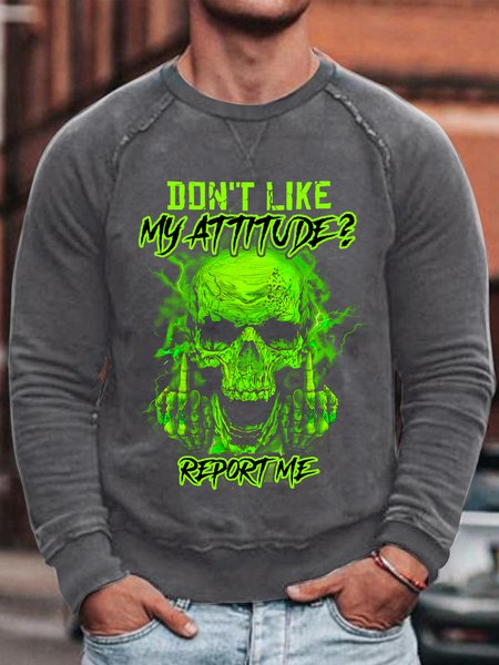 

Men's Don'T Like My Attitude Report Me Casual Cotton-Blend Sweatshirt, Gray, Hoodies&Sweatshirts