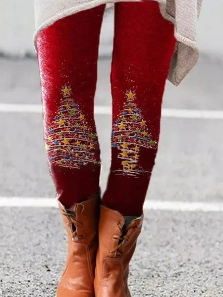 

Christmas Regular Fit Leggings, Red, Leggings