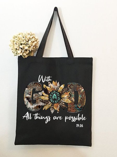 

With God All Things Are Possible Faith Graphic Shopping Tote, Black, Bags