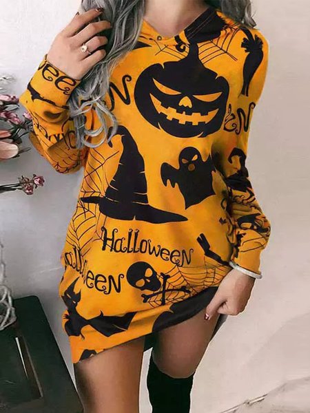 

Hoodie Halloween Loose Dresses, Orange, Dresses