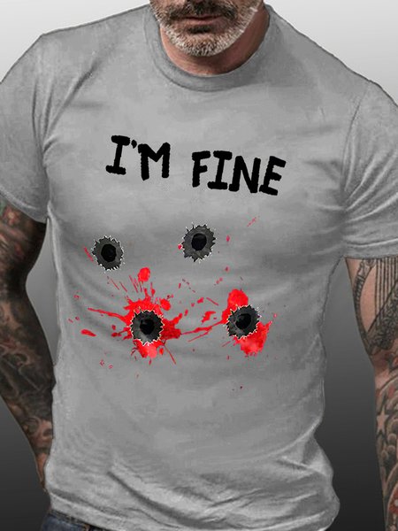 

Men I'M Fine Funny Cotton Crew Neck Casual T-Shirt, Light gray, T-shirts