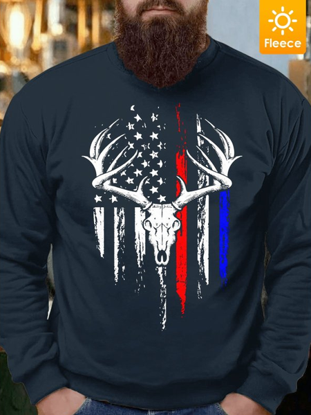 

Men U.S. Flag Deer Pattern Fleece Casual Sweatshirt, Navyblue, Hoodies&Sweatshirts
