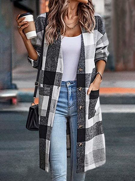 

Casual Loose Plain Overcoat, Black, Coats