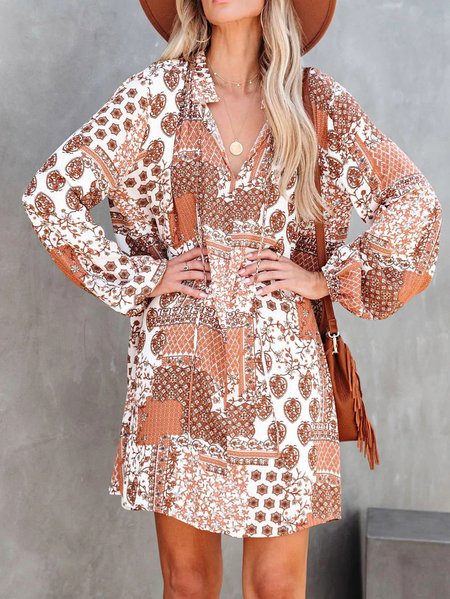 

Ethnic V Neck Boho Dresses, Multicolor, Mini Dresses