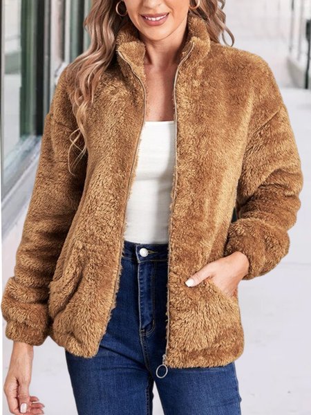 

Loose Casual Plain Other Coat, Camel, Coats
