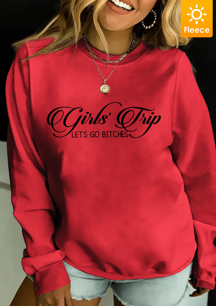 

Girls Go For A Trip Fleece Women Simple Loose Crew Neck Sweatshirt, Red, Hoodies&Sweatshirts
