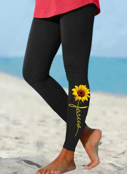 

Womens Jesus Sunflower Print Leggings, Black, Leggings
