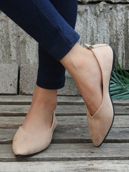 

Commuter Simple Anti-Suede Pointed Toe Flats, Beige, Flats & Loafers