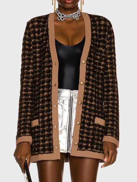 

Casual Plain Long Sleeve Sweater Coat, Black-coffee, Cardigans