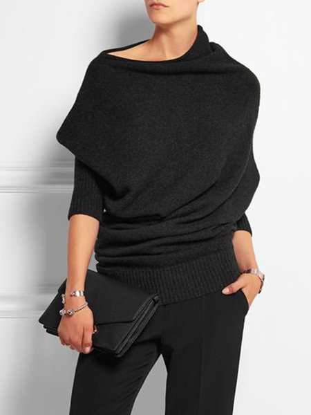 

Urban Simple Loose Plain Long Sleeve Sweater, Black, Pullovers