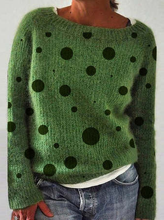 

Polka Dots Boho Loose Sweater, Green, Sweaters & Cardigans