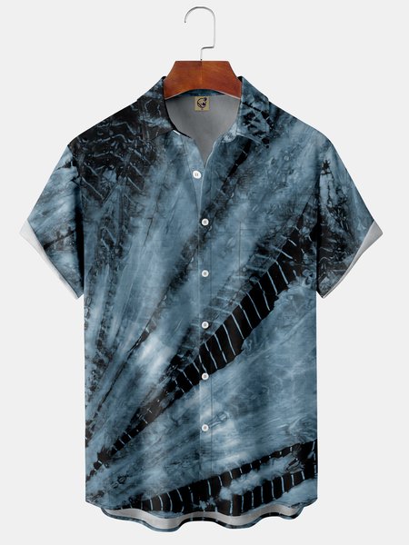 

Men's Abstract Art Tie Dye Print Casual Breathable Hawaiian Short Sleeve Shirt, Blue, Short Sleeve Shirts