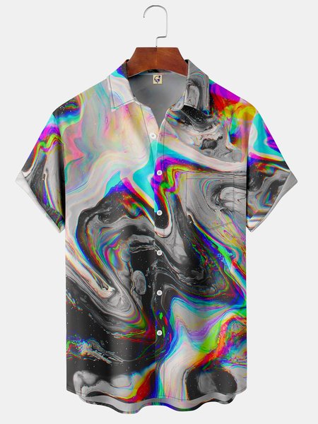 

Men's Art Abstract Print Casual Breathable Hawaiian Short Sleeve Shirt, Gray, Short Sleeve Shirts