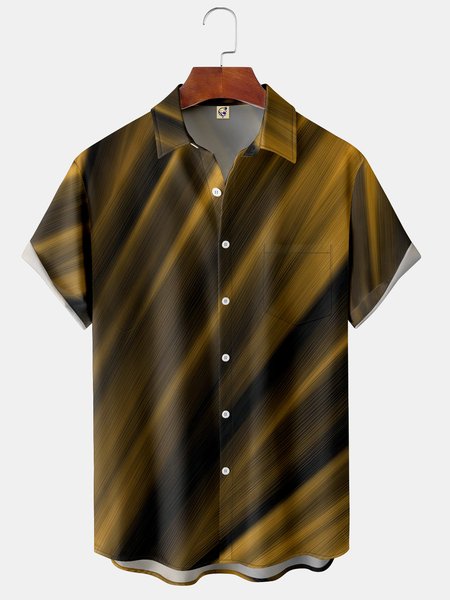 

Men's Casual Short Sleeve Hawaiian Shirt with Chest Pocket Print, Black-gold, Short Sleeve Shirts