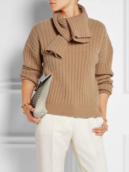 

Simple Plain Long sleeve Sweater, Khaki, Pullovers