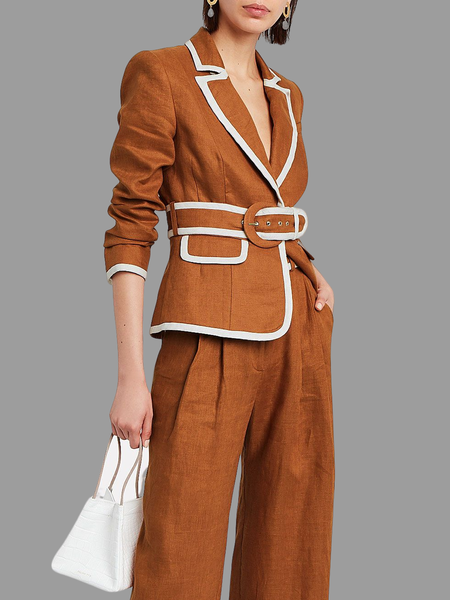 

Loose Lapel Collar Long sleeve Color Block Blazer, Red brown, Blazers