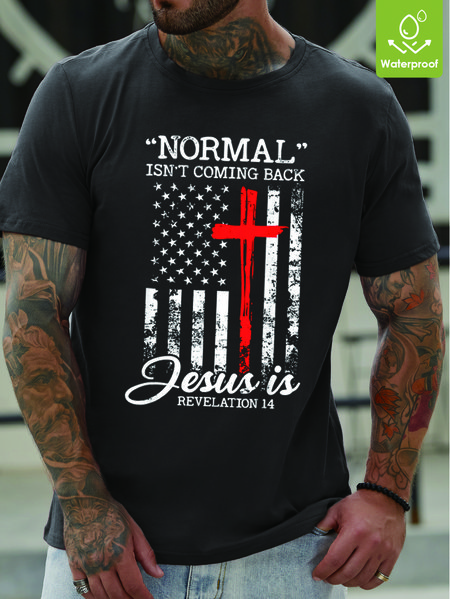 

Men Jesus Waterproof Oilproof And Stainproof Fabric Casual T-Shirt, Deep gray, T-shirts