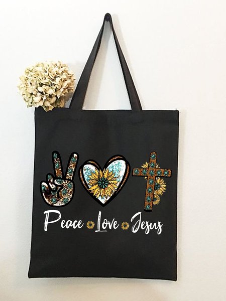 

Peace Love Jesus Sunflower Shopping Tote, Black, Bags