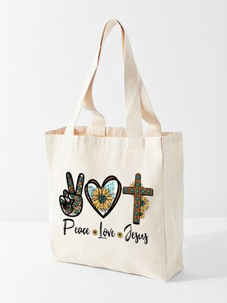 

Peace Love Jesus Shopping Tote, White, Bags