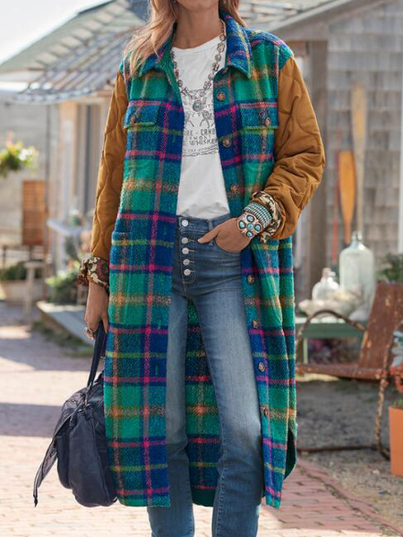 

New Shawl Collar Woolen Casual Long Coat, Multicolor, Outerwear