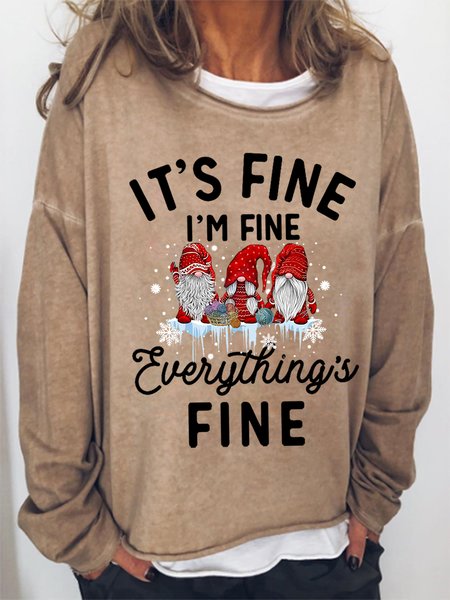 

Women Funny It's Fine I'm Fine Everything's Fine Gnomes Christmas Sweatshirt, Khaki, Hoodies&Sweatshirts