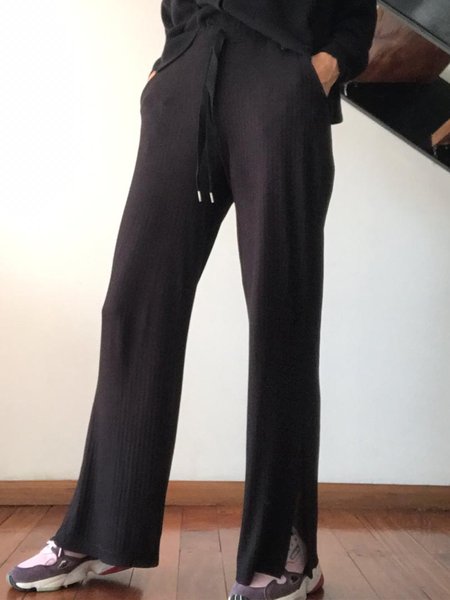 

Loose Casual Plain Drawstring Pants, Black, Pants