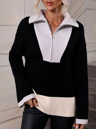 

Color Block Loose Geometric Shawl Collar Sweater, Multicolor, Sweaters