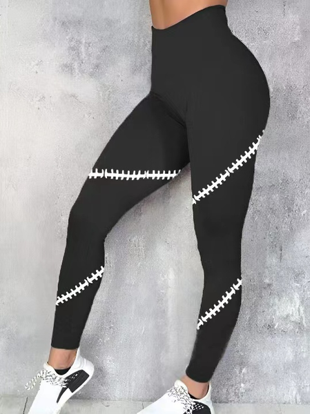 

Geometric Print Elastic Waist Slim-leg Mid-rise Legging, Black, leggings