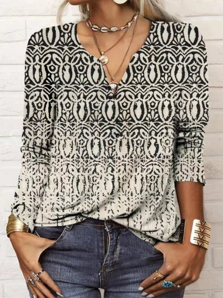 

Regular Fit V Neck Ethnic T-Shirt, Khaki, Tops