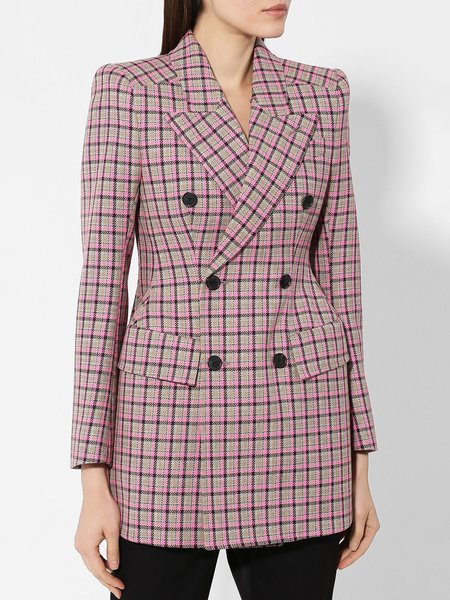 

Daily Long sleeve Urban Lapel Collar Plaid Blazer, Pink, Blazers