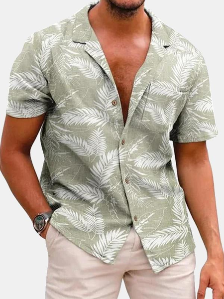 

Mens Hawaiian Aloha Leaf Loose Short Sleeve Shirt, Green, Short Sleeve Shirts
