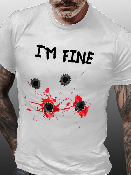 

Men I'M Fine Funny Cotton Crew Neck Casual T-Shirt, White, T-shirts