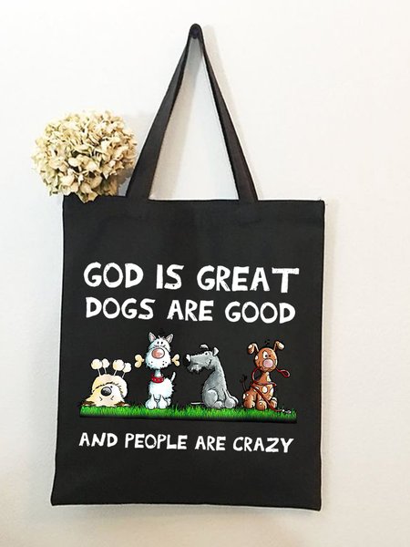 

Grpphic Animal Dog Graphic Shopping Tote, Black, Bags