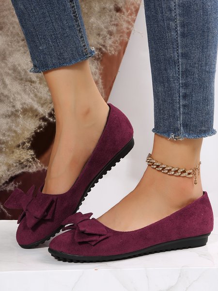 

Bow Knot Anti-Suede Upper Flats, Red, Flats & Loafers