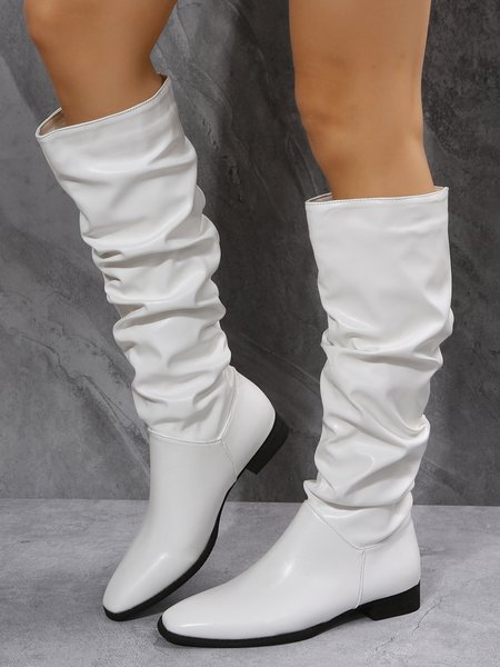 

Black and White Solid Pleated Tall Boots, Boots
