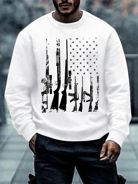 

Men's Loose Casual America Flag Sweatshirt, White, Hoodies&Sweatshirts