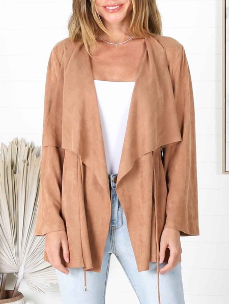 

Casual Shawl Collar Drawstring Plain Coat, Khaki, Outerwear