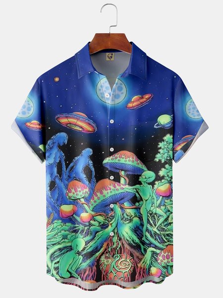 

Men's Casual Short Sleeve Hawaiian Shirt with Chest Pocket Print, Blue, Short Sleeve Shirts