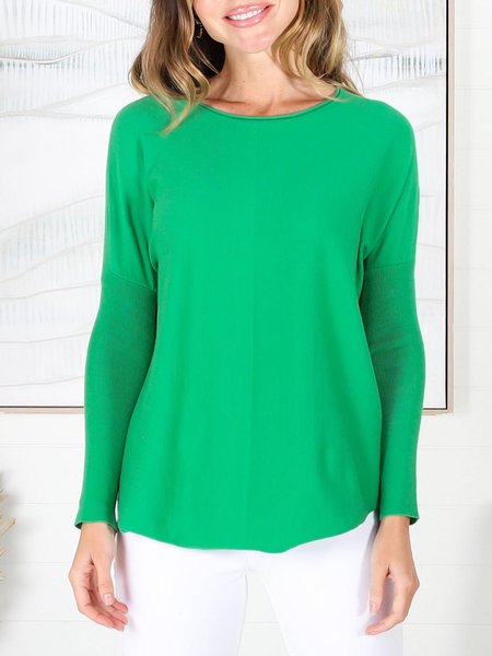 

Casual Plain Loose Long Sleeve T-Shirt, Green, T-Shirts