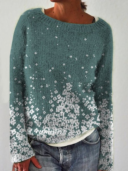 

Gradient flower jacquard Pullover plus size, Cyan, Sweaters
