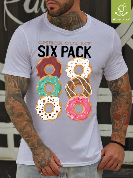 

Men's Check Out My Six Pack Waterproof Oilproof And Stainproof Fabric Loose Crew Neck T-Shirt, White, T-shirts