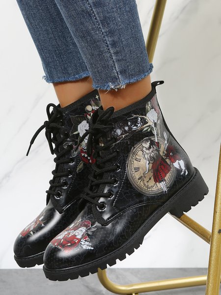 

Alice Rabbit Cartoon Graphic Lace Up Boots, Black, Boots